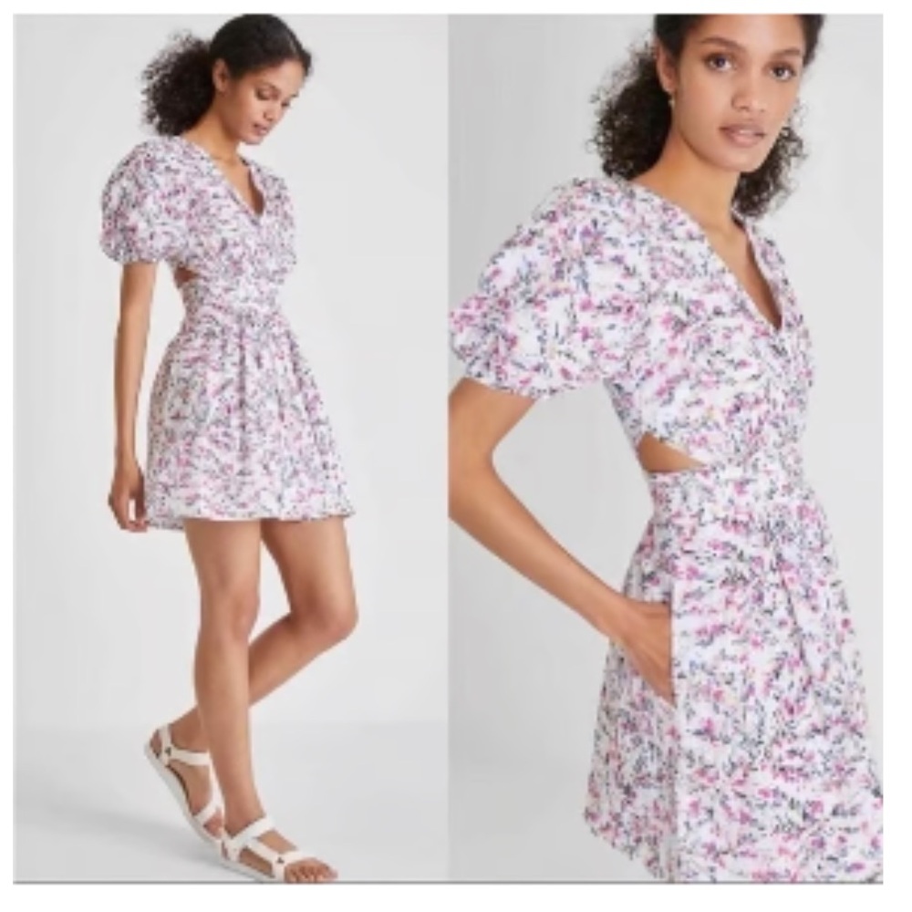 French Connection White Floral Embroidered Cutout Fit & Flare Dress
